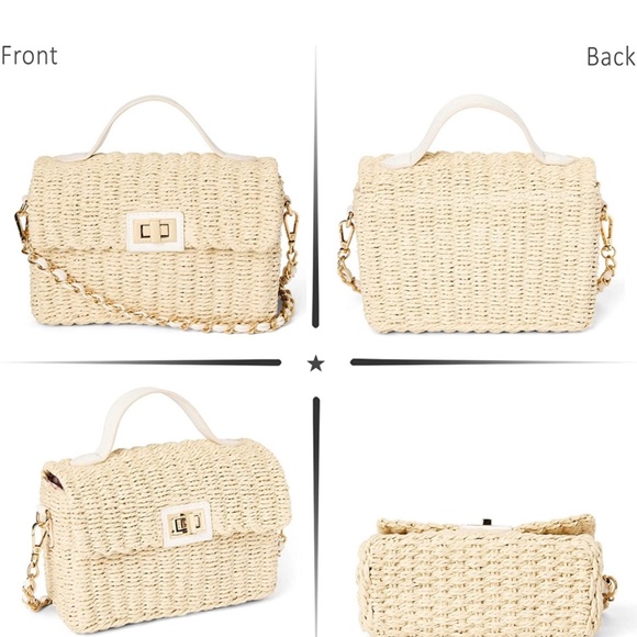 Natural/Ivory Sift Straw Purse w/Chain - Picture 16 of 16